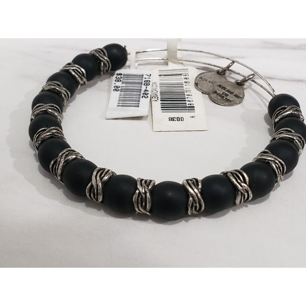 NEW Alex and Ani Independence NIGHTFALL Beaded Bracelet BLACK SILVER TONE